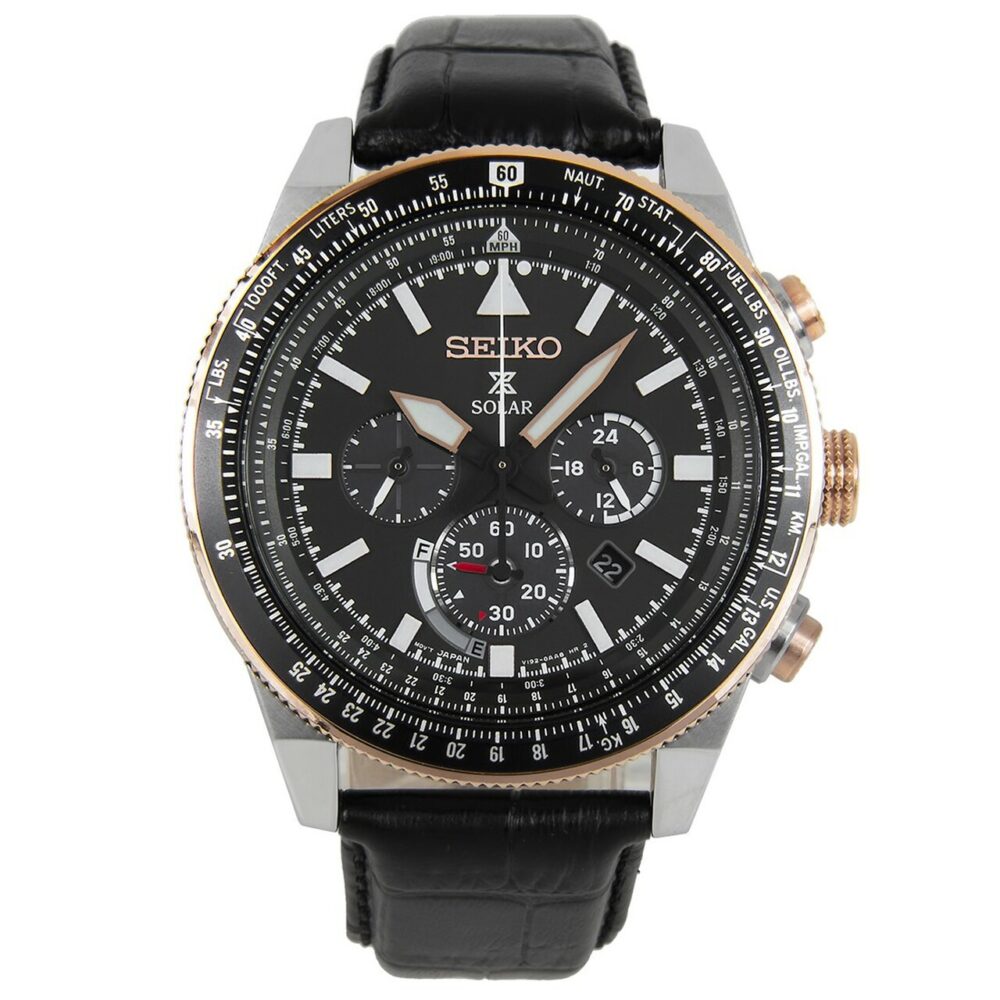 Seiko SSC611P1 Prospex Solar Powered Chronograph Black Leather Strap Men's Watch