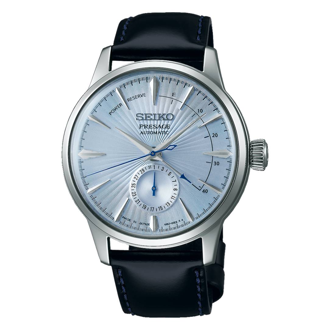 Seiko PRESAGE Power Reserve Ice Blue Cocktail Time Sky Diving SSA343J1 Mens Watch